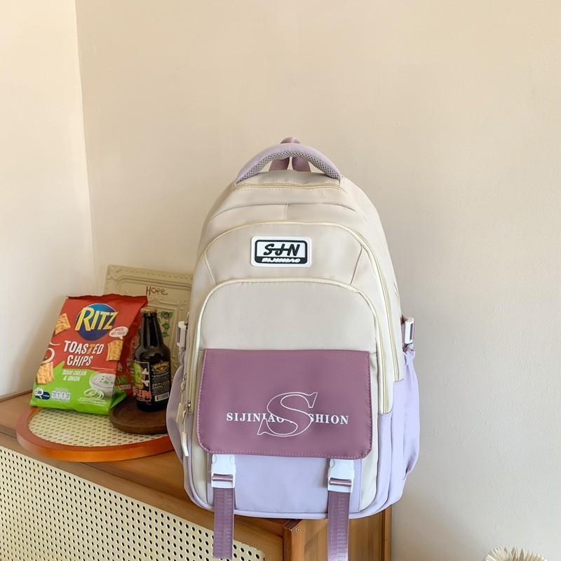 White Purple Colorful Backpack For Junior High School College Students Large Capacity Shoulder Bag