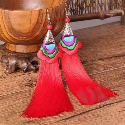 Embroidered Earrings Tassel Retro Earrings Long Ethnic Ethnic Style Tassel