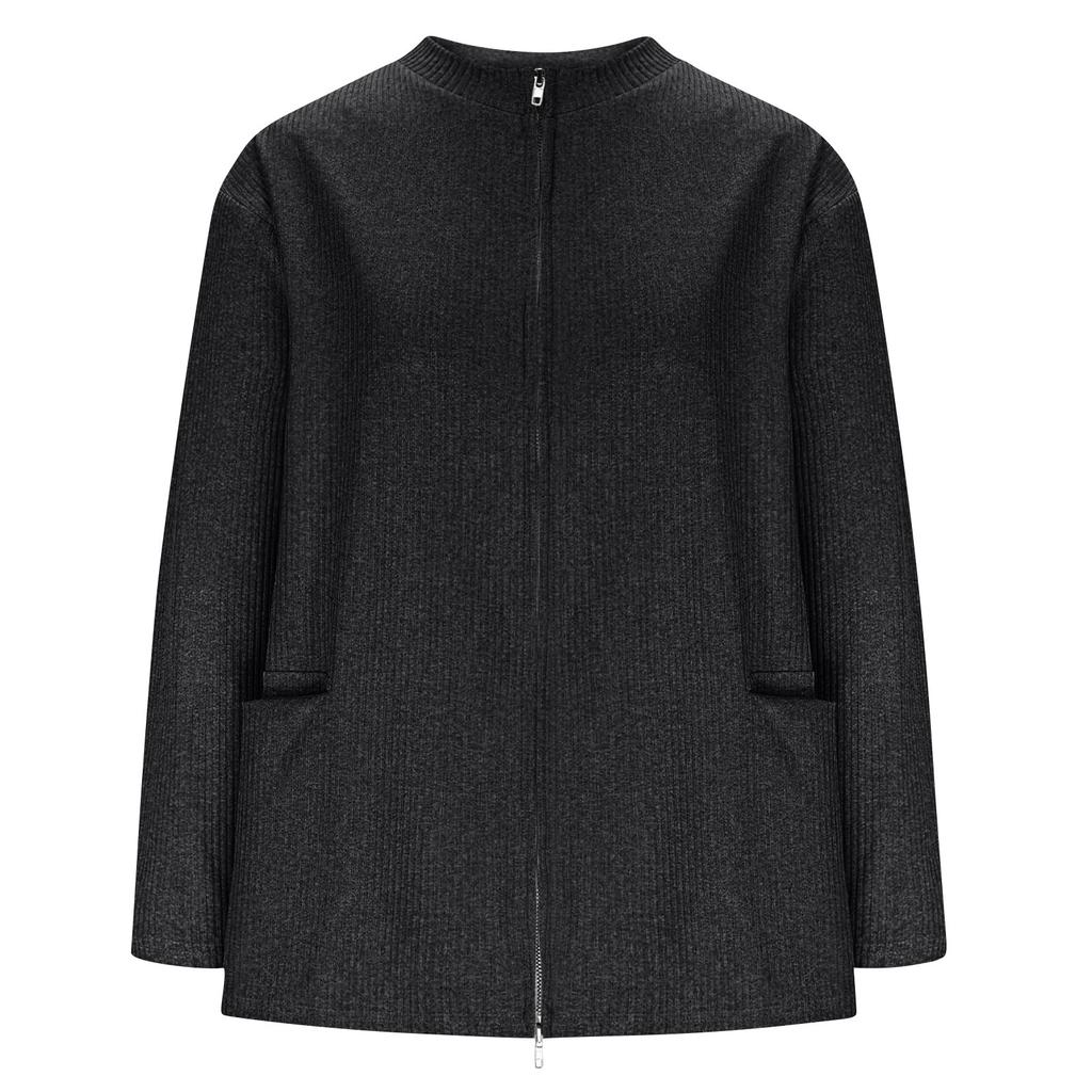 Women's Fashionable Solid Color Long Sleeved Stand Up Collar Zipper Loose Pocket Jacket Casual Jacket