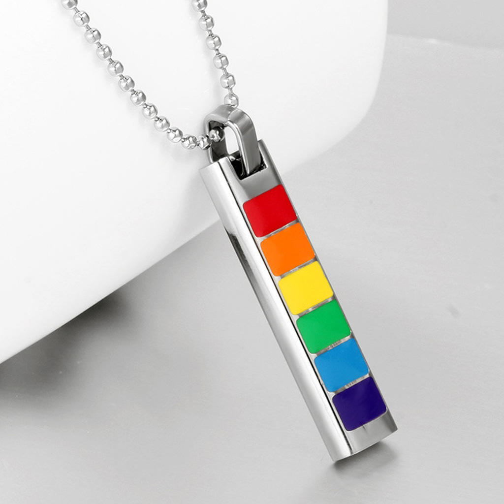 Rainbow Gay Pride Dog Tag Necklace - Stainless Steel Pendant With 60cm Chain For Men & Women