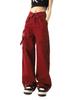 Unisex 2023 Red High-Waist Loose Wide-Leg Cuff Overalls - Niche Style
