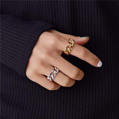 Vintage Silver Gold Color Rings for Women Geometric Twist Link Finger Chain Adjustable Jewelry Party Gift