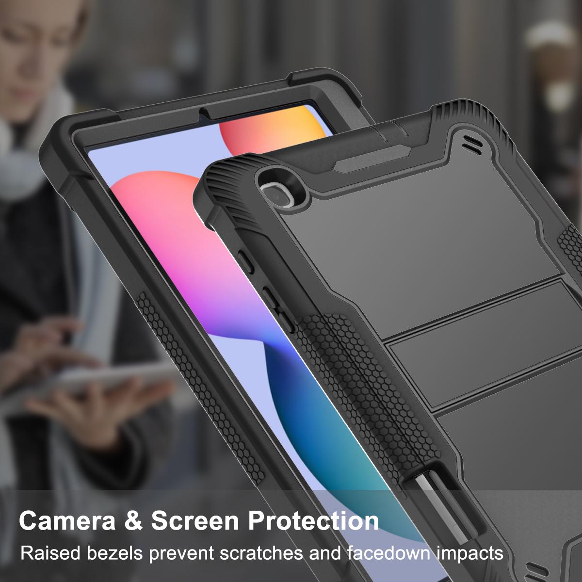 

For Samsung Galaxy Tab S6 Lite (2024)/S6 Lite (2022)/S6 Lite (2020) Silicone+PC Tablet Case Kickstand Protection Cover Black
