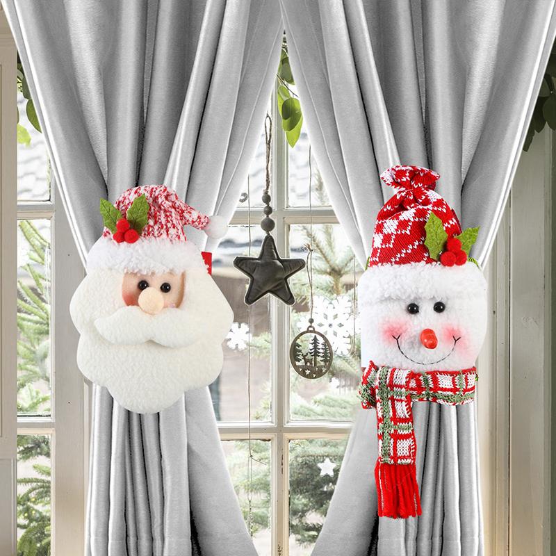 Christmas Curtain Tieback Buckle,Cartoon Snowman Santa Christmas Curtain Buckle Holder,Mr. Snow Man And Santa Holder