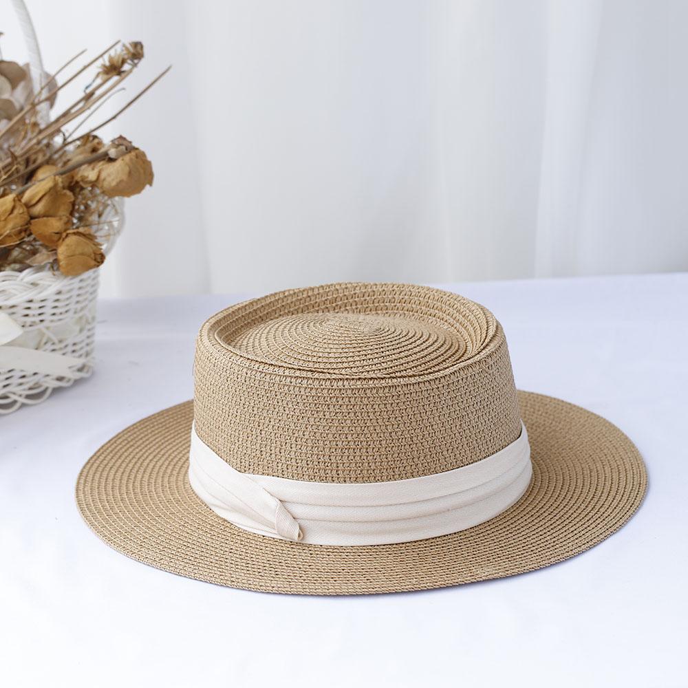 

Versatile Retro Hat Panama flat brimmed sun hat bucket hat UV Protection sun hat For Beach Mini Bow Vacation handmade straw hat 56-58cm