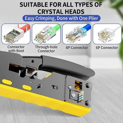 Pass Through Crimp Plier Cat7 Cat6 Cat6A Cat5 Cat5E Stripping Crimping Tool With 8P/6P Ethernet Connectors
