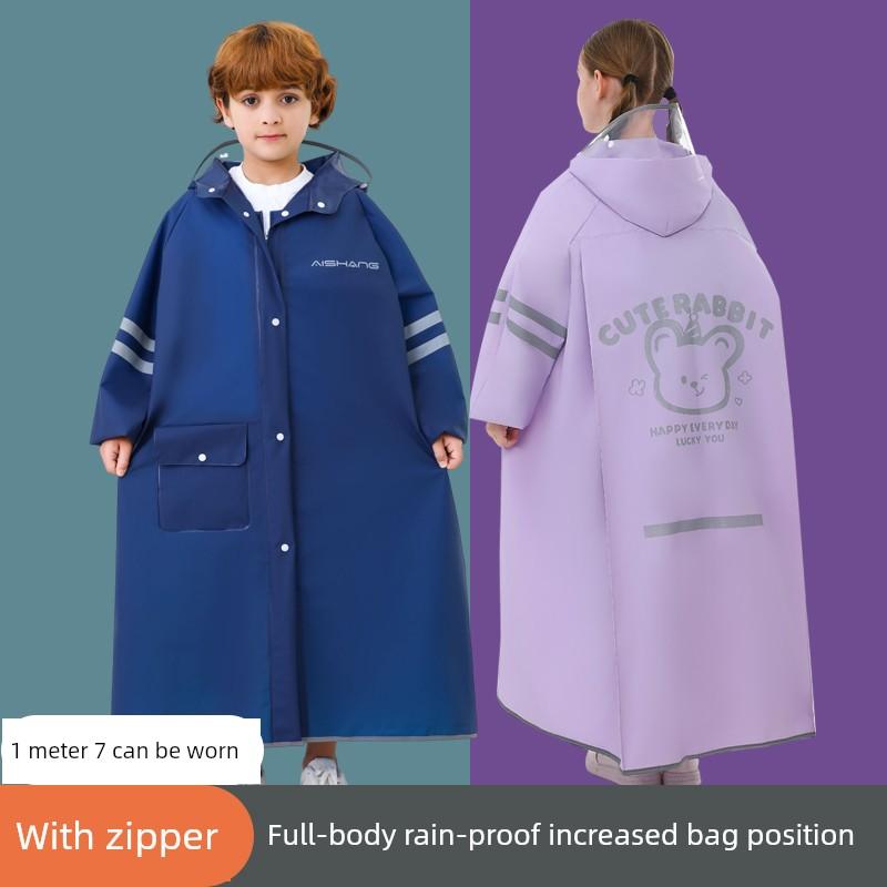 Kinder Regenmantel Kinder High School Grundschule Schüler Jungen und Mädchen Große Schultasche Ganzkörper Regendicht für die Schule