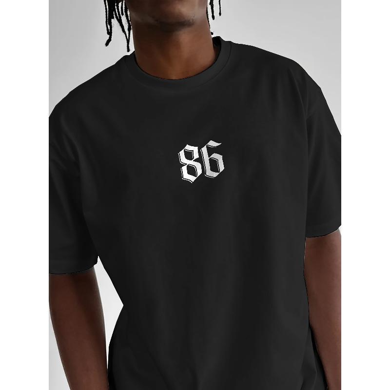 European Size Plus Size 'No.86' Star Design with a Large Print on The Back, Men'S Trendy Print Street Casual Short-Sleeve T-Shirt