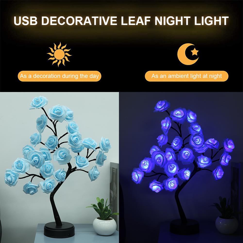 24LED Colorful Rose Tree Light 2 Gear Table Rose Lamp 5000LM Creative Desk Lamp Touch Switch for Women Gifts Festival Decoration