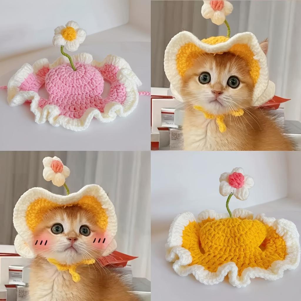 1pc Easter Flower Seedling Pet Hat, Elastic Design, Cute and Delicate, a Hat Suitable for Pets, for Puppies and Kittens, Knitted