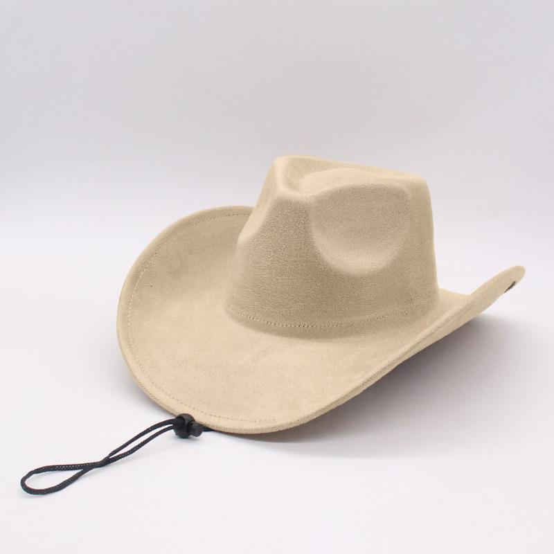 Western cowboy roll-up edge large edge cowboy hat light hat imitation leather velvet jazz hat protective riding hat