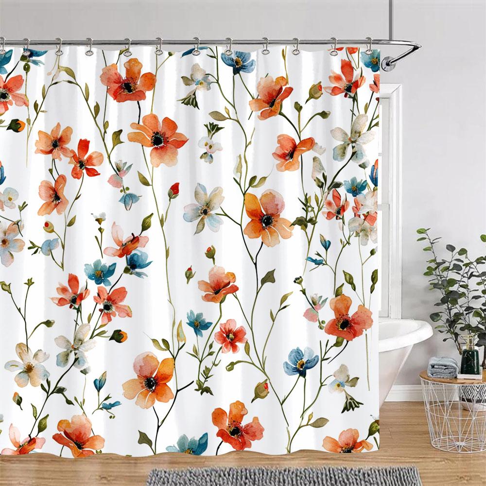 Beautiful Botanical Floral Shower Curtain Watercolour Painting Art Creative Vintage Style Polyester Bath Curtains Bathroom Decor