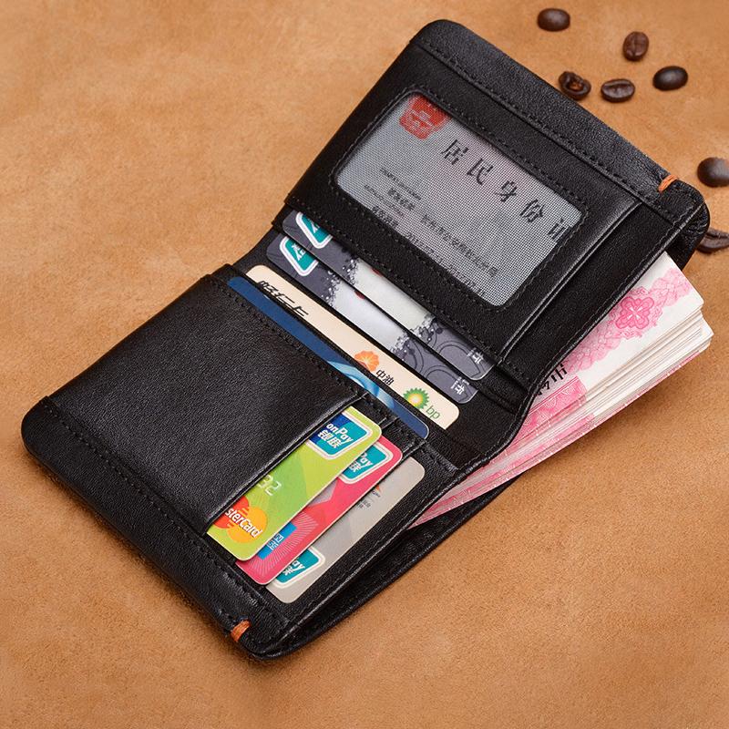 Top Layer Genuine Leather Wallet Mens Black Business Card Holder Luxury Moneybag