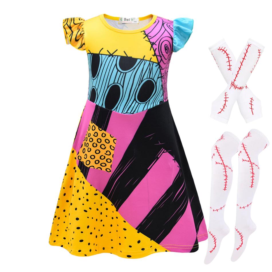 Girls Cosplay Christmas Sally Dress Halloween Cosplay Christmas Carnival Party Dress Up Costume