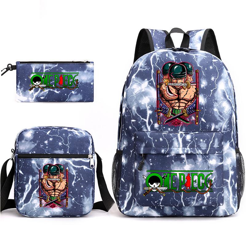 One Piece Zoro Print Student Backpack Set Casual Daypack with Shoulder Bag Pencil Case for Kids Teens School Supplies