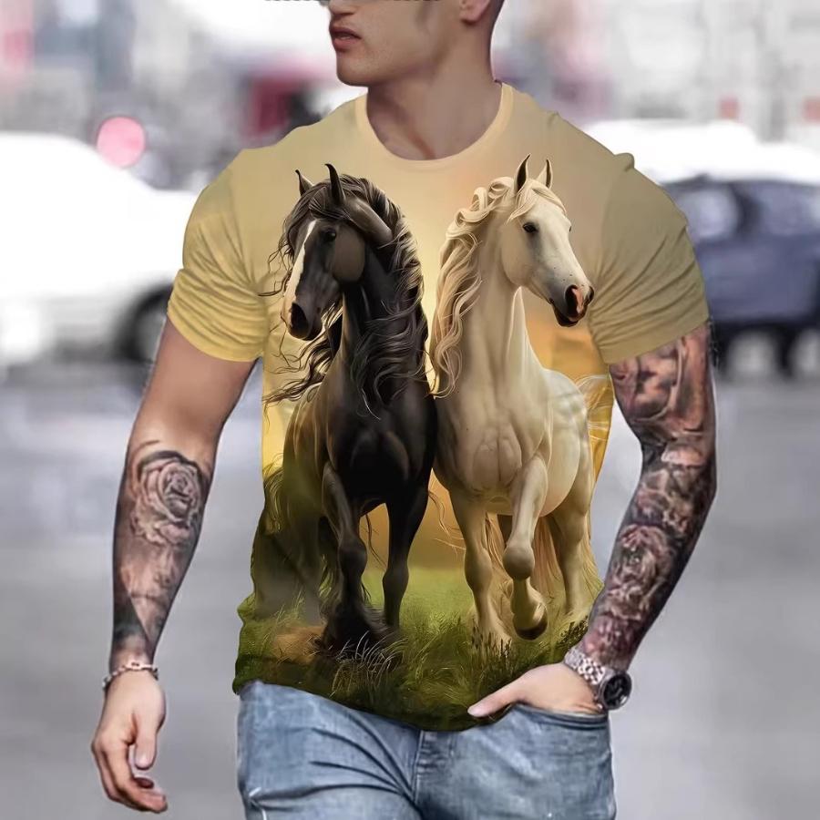 New Fun Cat Print Men's T-Shirt Street Trend Short Sleeve Versatile Men's T-Shirts Top