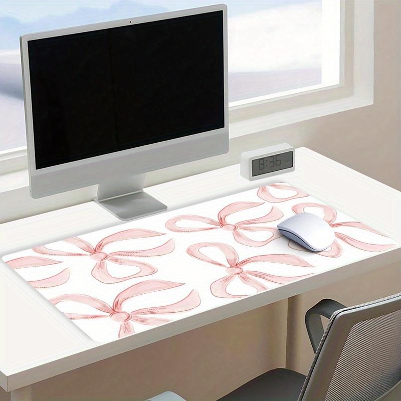 Adorable Bow Design Pink Aesthetic Gaming Desk Mat NonSlip Rubber Base Elegant Mouse Pad