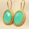 Exquisite Gold Color Round Green Stone Carving Dangle Earrings for Women Jewelry