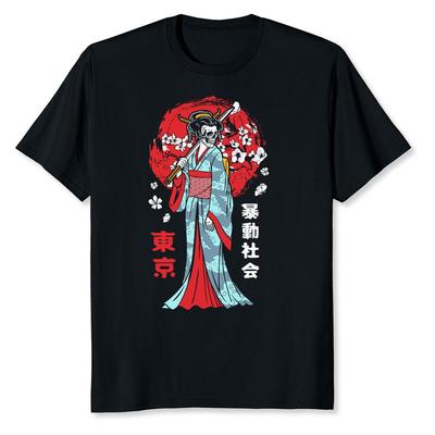 NY BEGRENSET Geisha Samurai Hodeskalle Kunst Japansk T-skjorte Topper T-skjorte