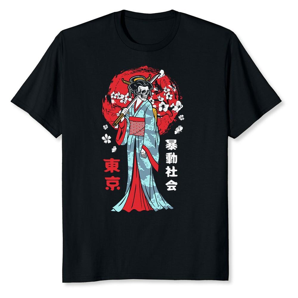 

NEW LIMITED Geisha Samurai Skull Art Japanese T-Shirt Tops Tee S