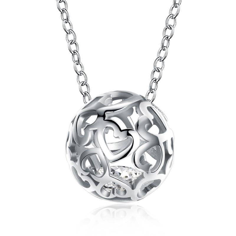 925 Sterling Silver 18 Inch Chain Hollow Ball Love Heart Pendant Necklace For Woman Wedding Engagement Charm Jewelry