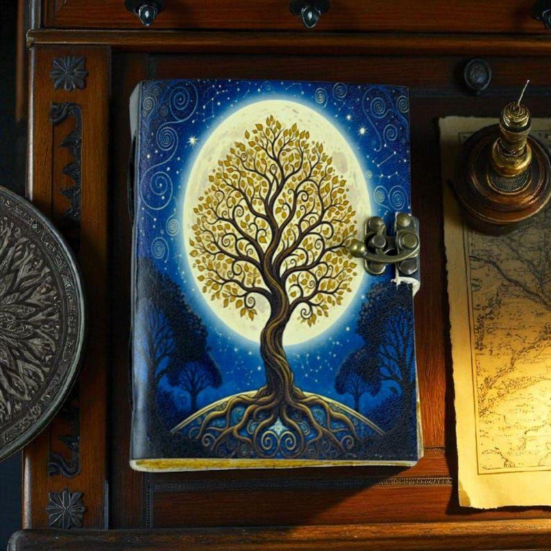 Tree of Life Leather Grimoire Journal: Blank Book of Shadows