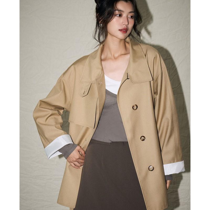 Womens Oversized Stand Collar Trench Coat 2026 Korean Style Casual Longline Jacket In Beige Khaki