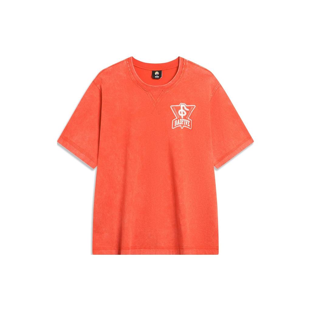 Li Ning Badfive Series Seven City Collaboration Back Graphic Print Loose Short Sleeve T-Shirt Unisex Tops Phoenix-Orange AHST767-3