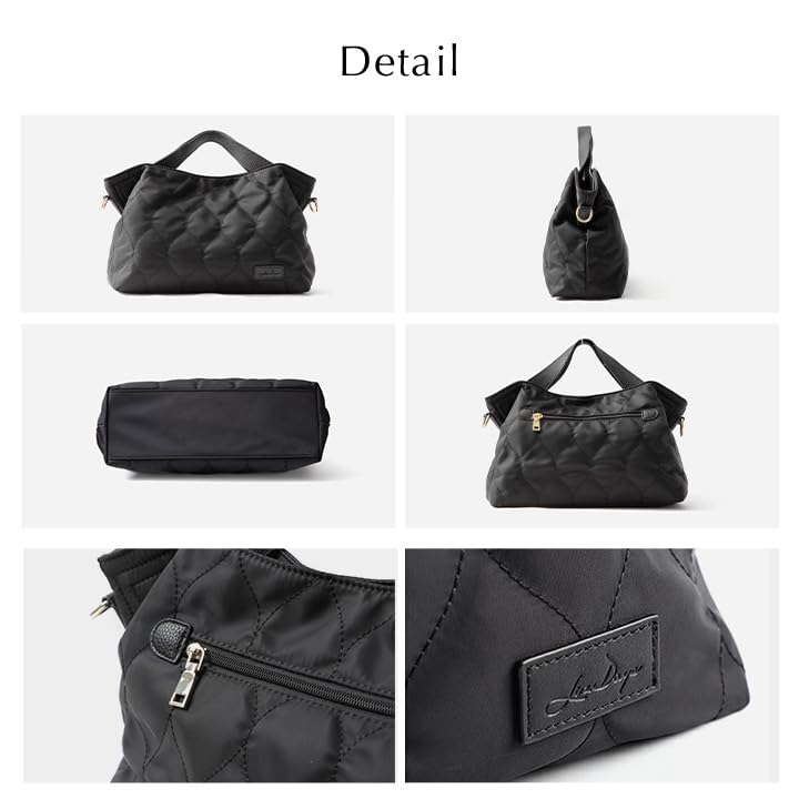 Lizdays Women's 2-Way Nylon Tote Bag, Lightweight, Water-Repellent, Shoulder Bag, B5 (Black)