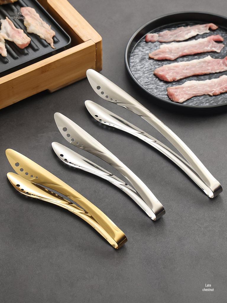 Korean Style Stainless Steel BBQ and Cooking Tongs for Grilling, Buffets, Hot Pot, and Dessert.