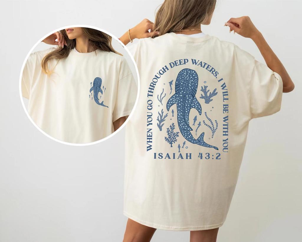 Strandhemd Haishirt Jesus T-Shirt Strand-T-Shirt Strand-T-Shirt Sommer-T-Shirt Christliches Ozeanhemd Kokosnuss-Mädchen