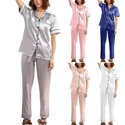 Women's Pajama Sets Short Sleeve Button Sleepwear Lapel  Nightwear Soft  Sets