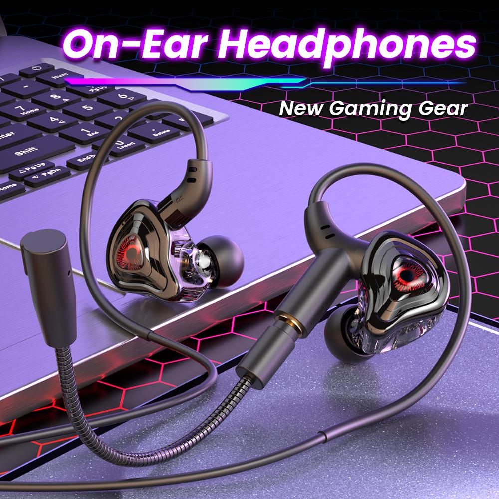 Game Wired Headphones With Dual Microphones Type C 3.5mm In-ear Earphones HiFi Stereo Headsets Sport Gaming Headphone For Phone