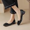 Fashion 2024 Spring Women Pumps Genuine Leather Shoes for Women Square Toe Chunky Heel Women Shoes Shallow Square Button Single Shoes