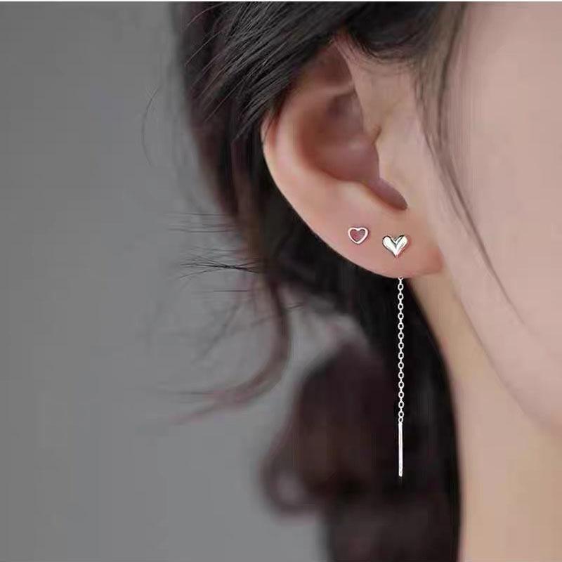 

BF CLUB 925 Sterling Silver Earrings For Women Trendy Heart Long Line Earring Jewelry Prevent Allergy Party Accessories