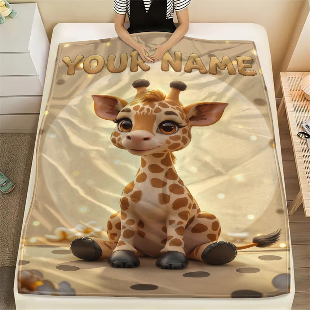 1PC Custom Name Giraffe Adventure Name Patterned Flannel Blanket Suitable For All Seasons for Home Decor Warmth and Comfort Gifts Holiday Present_lx
