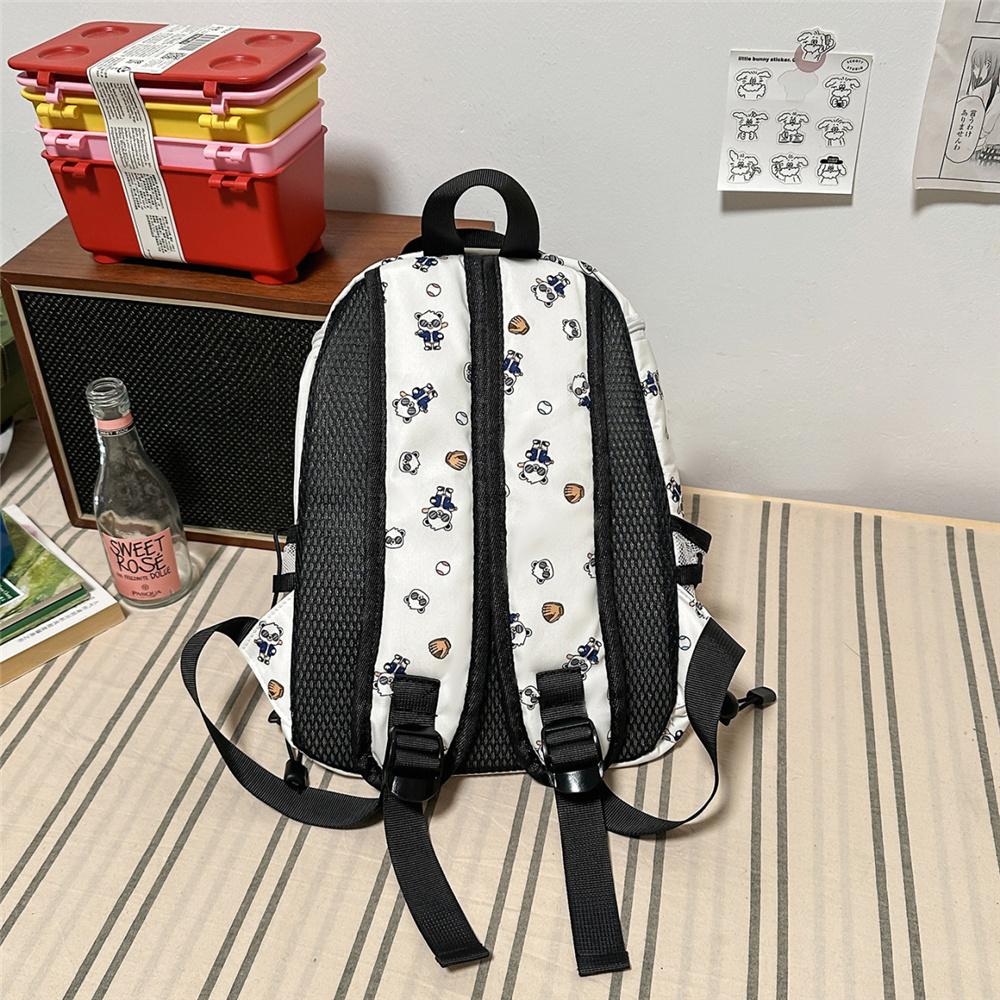 Cute Cartoon Print Nylon Backpack for Women Casual Daypack Travel School Bag with Multi Pockets