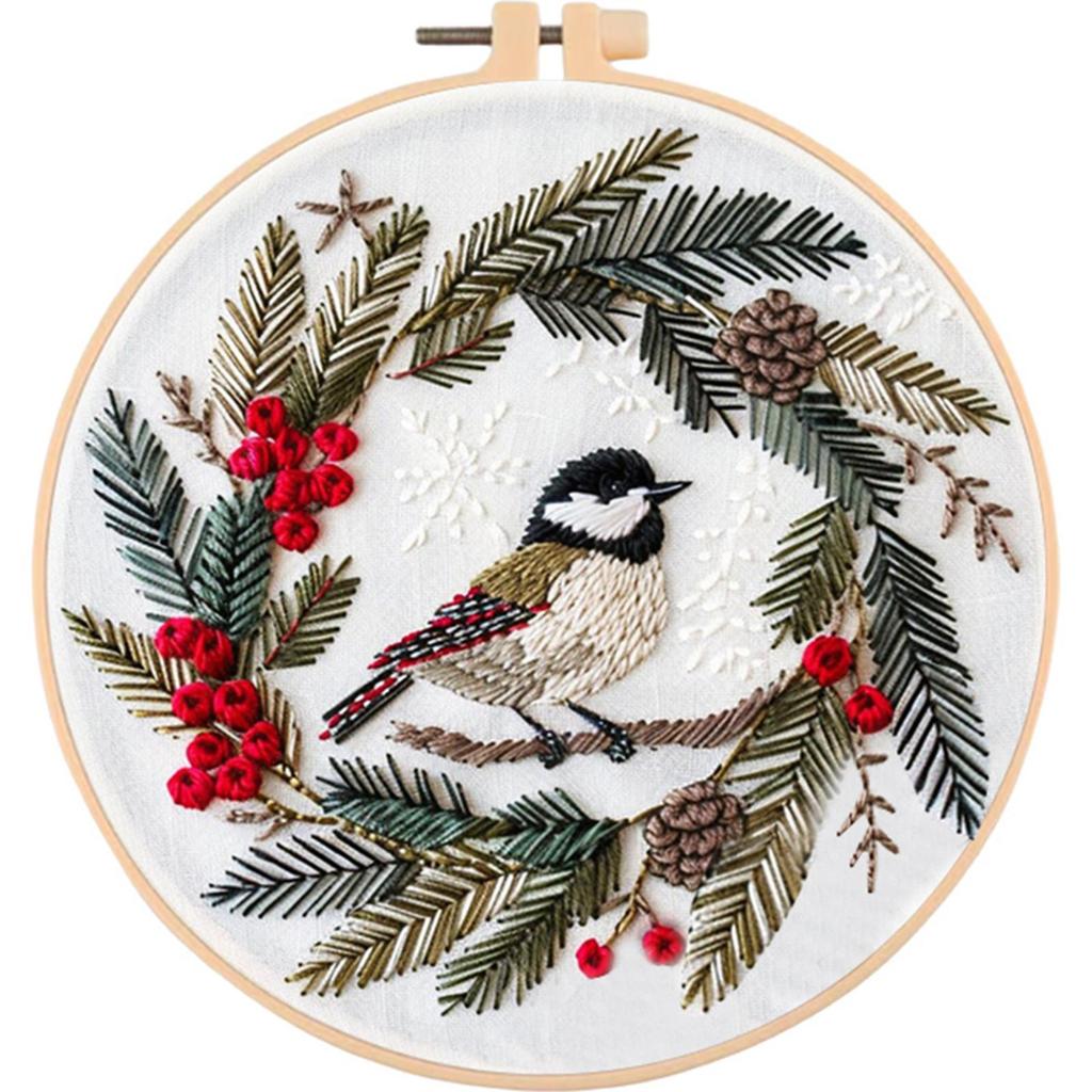 Merry Christmas Handmade Sewing Art Craft Kit with Pattern Cotton Threads Needles Hoop Embroidery Starter Kit for Beginners