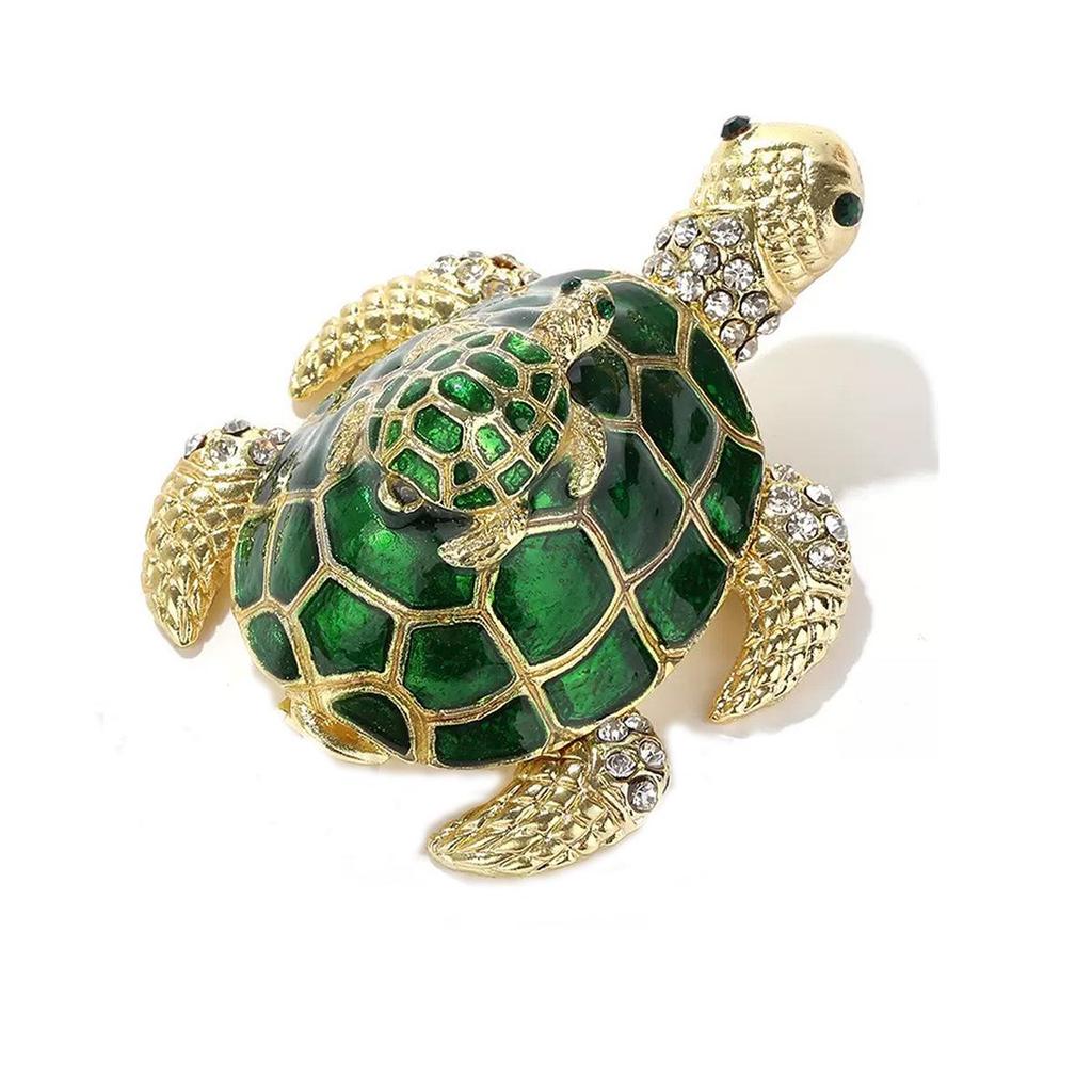 Stylish Metal Turtle Jewelry Box with Diamond Accents - Cute Unisex Home Decor.