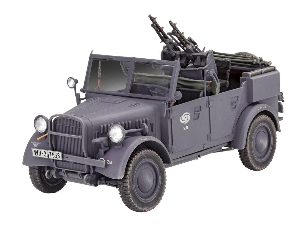 Revell Scale German Light 4WD Vehicle Plastic Model Kit Molded In Color 1/35 Einheits-PKW Kfz.4 Anti-Aircraft 03339,