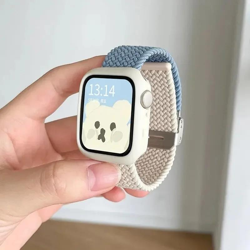 Candy Silicone Case+Strap For Apple Watch Series 9 8 7 45mm 41mm Band SE 6 5 4 44mm 40mm Nylon Correa Strap Iwatch Ultra 2 49mm