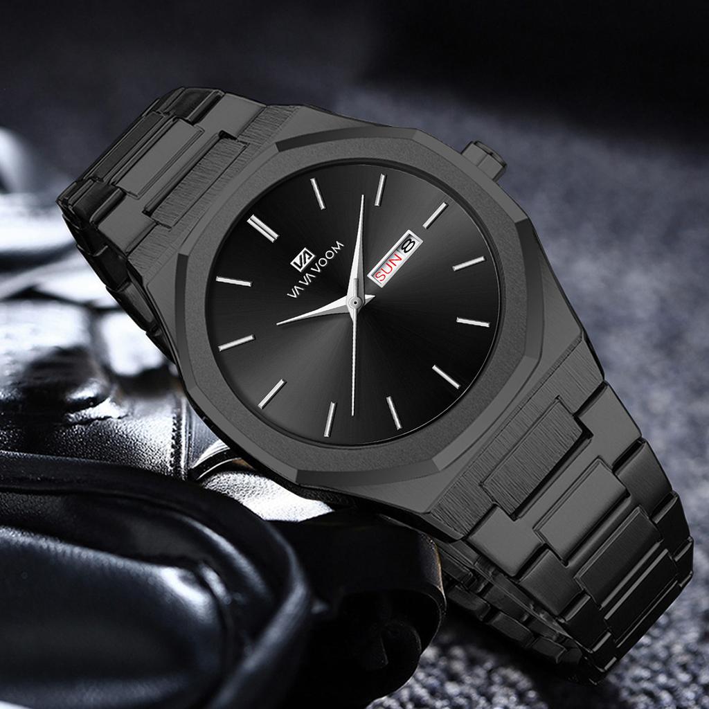 Reloj Hombre Men Business Watch Black Stainless Steel Fashion Week Quartz Movement 42mm 3Bar Waterproof Clock Men Sports Watches