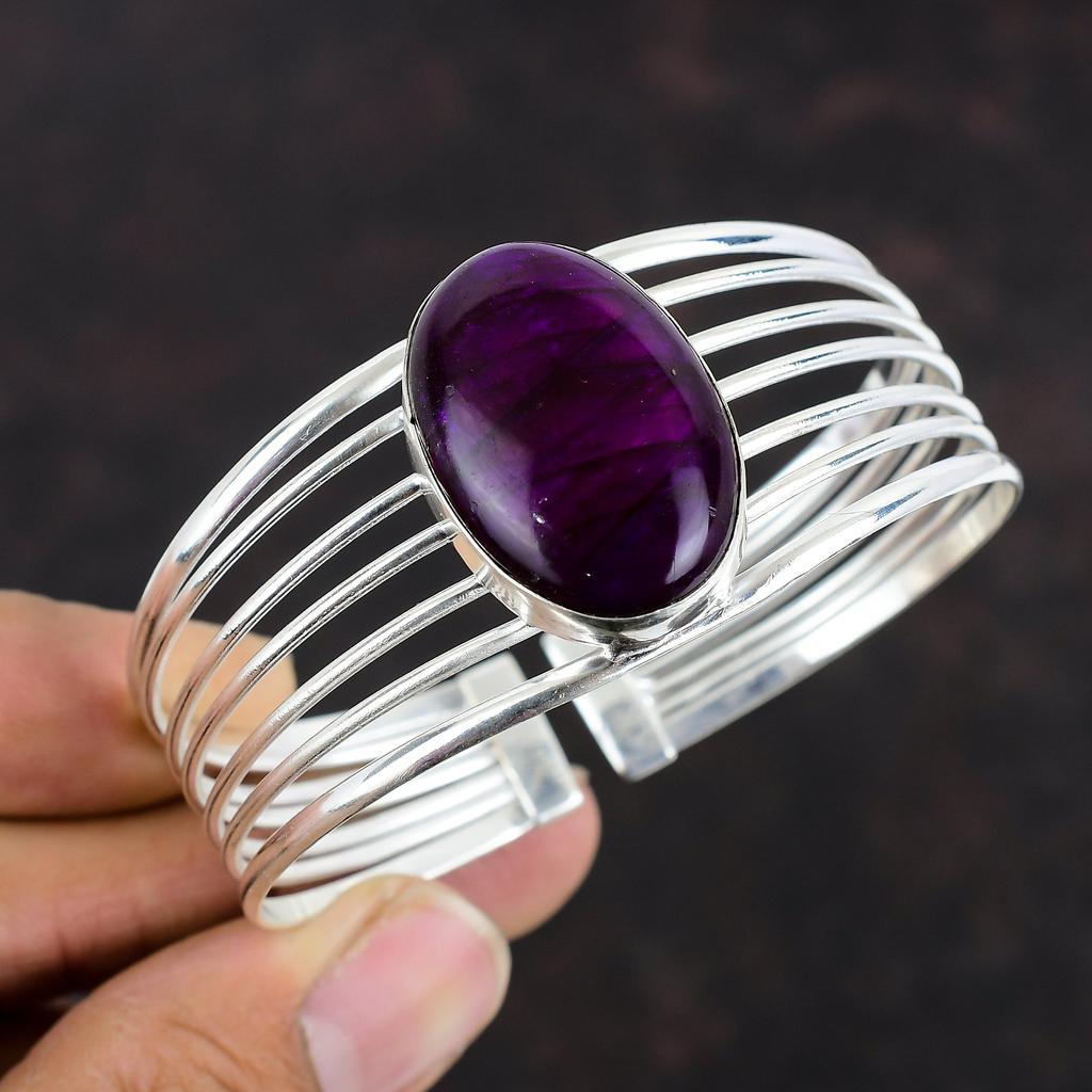 Purple Fire Labradorite Gemstone Bangle Handmade Bracelet 925 Sterling Silver Bangle Adjustable Cuff Bracelet Wedding Gifts Silver Jewelry