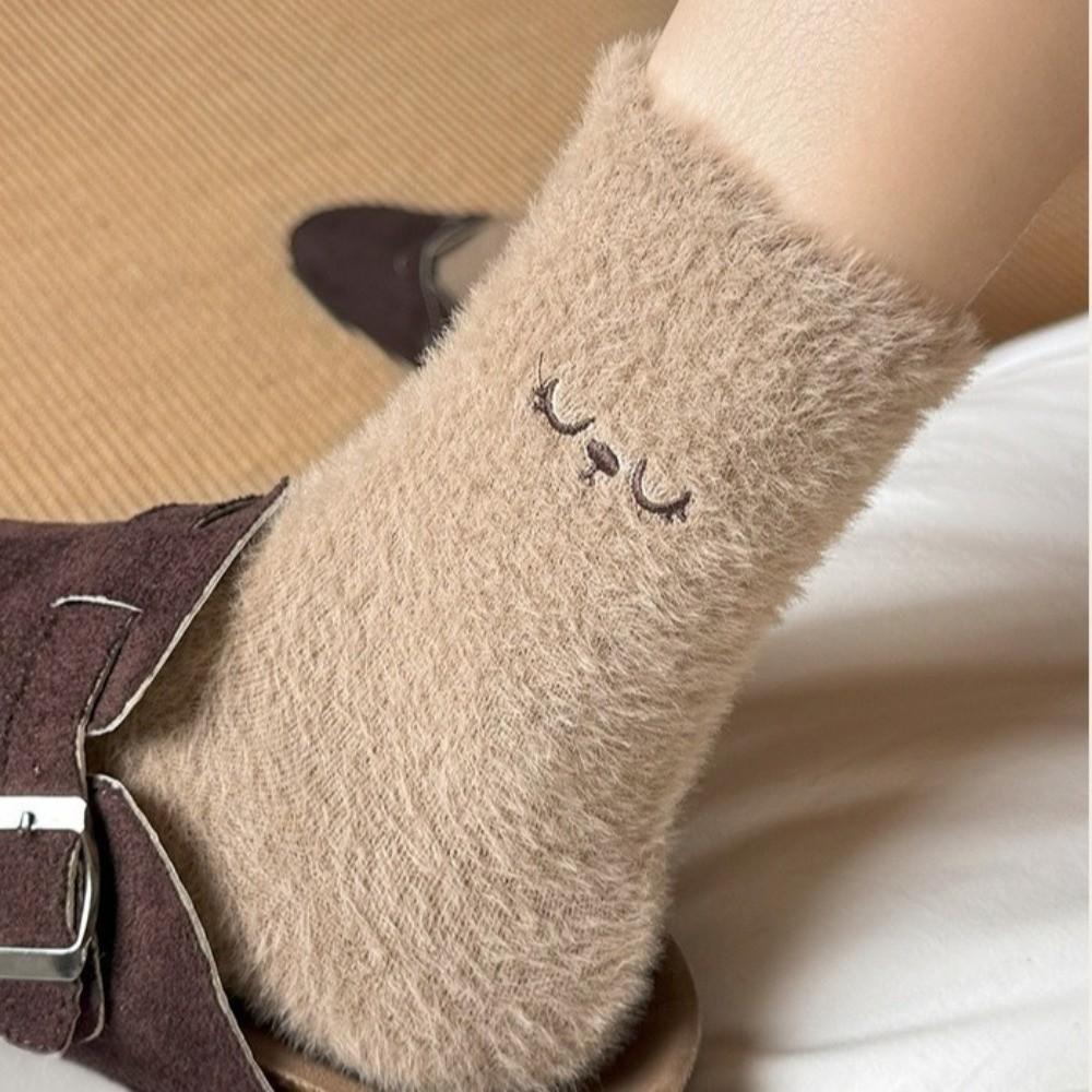 Anti-slip Mink Velvet Socks Cartoon Fluffy Mid Socks Soft Floor Plush Sock