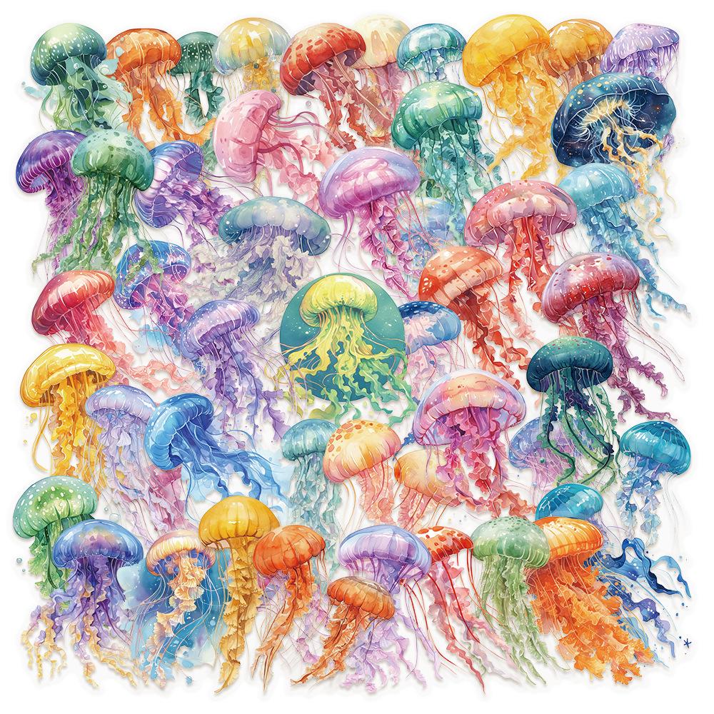 50 Ocean Creatures Fish Stickers - Creative Graffiti, Transparent PET, Waterproof for DIY Journals & Phone Cases