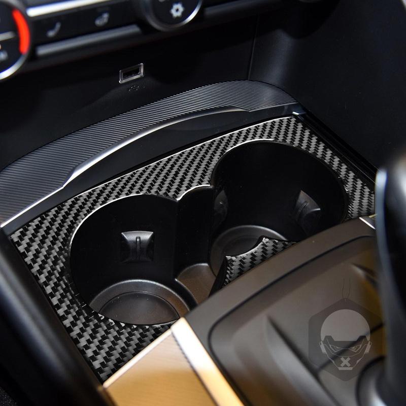 Carbon Fiber Car Accessories Center Cup Holder Panel Modified Interior Trim Cover Soft Sticker For Alfa Romeo Giulia 2017-