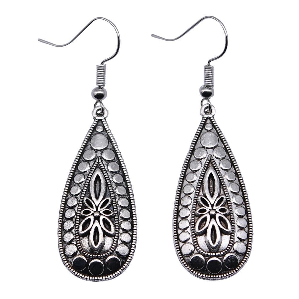 Filigree Teardrop Dangle Earrings Vintage Boho Leaf Drop Earrings For Women Ethnic Retro Jewelry