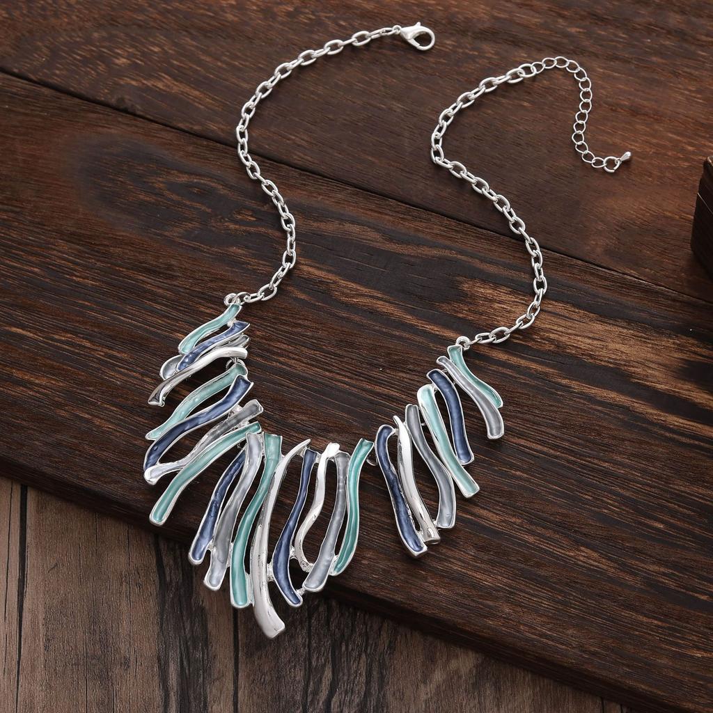 New colored line alloy necklace, irregular line dripping oil women's niche neck chain