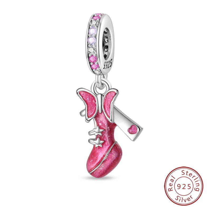 Sweet Romantic Princess Charms S925 Silver Pink Dress Lipstick High Heels Perfume Beads 3mm DIY Fine Jewelry Accessories