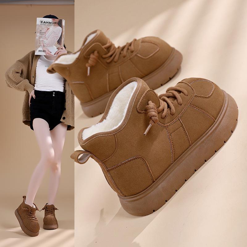 Thick-soled ugly cute snow boots women's winter 2025 new velvet warm matte leather short tube bread shoes RD-002